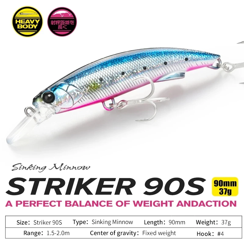 Tsurinoya 8pcs 90mm 37g Sinking Minnow Artificial Baits Long Casting Fishing Lures Goods Jerkbait Freshwater Stream Saltwater