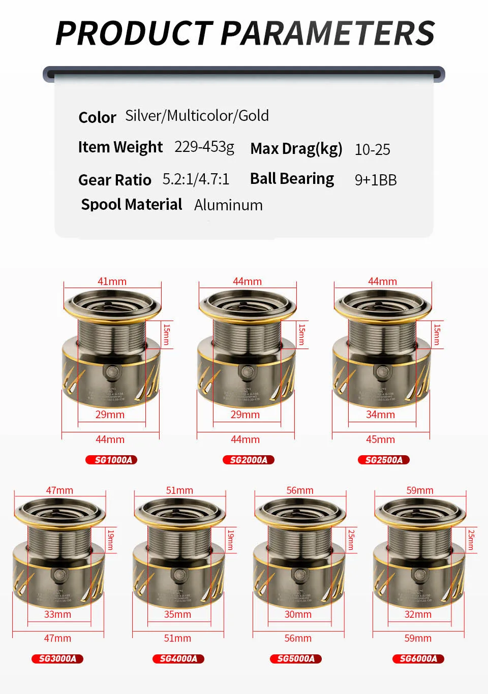 Fishing Reel 1000-6000 5.2:1 9+1BB Fishing Reels MAX Drag 10-25KG Power Spinning Reel Metal body Reel For Seawater Reel
