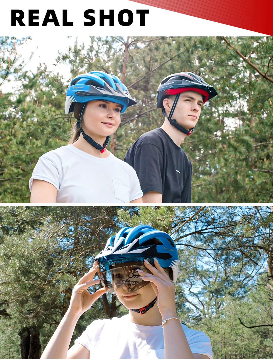 VICTGOAL MTB Bike Helmet for Men Women Visor Goggles LED Rear Light Mountain Road Bicycle Helmets Racing Cycling Safety Riding