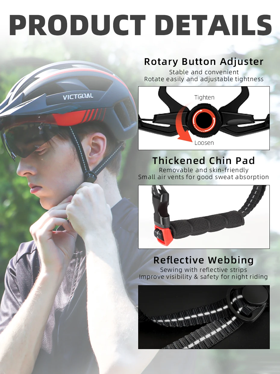 VICTGOAL MTB Bike Helmet for Men Women Visor Goggles LED Rear Light Mountain Road Bicycle Helmets Racing Cycling Safety Riding