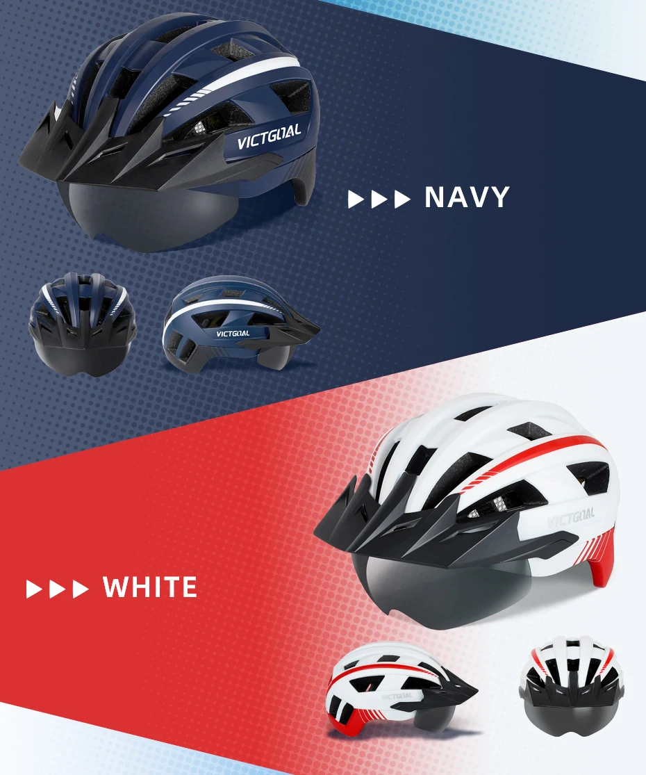 VICTGOAL MTB Bike Helmet for Men Women Visor Goggles LED Rear Light Mountain Road Bicycle Helmets Racing Cycling Safety Riding