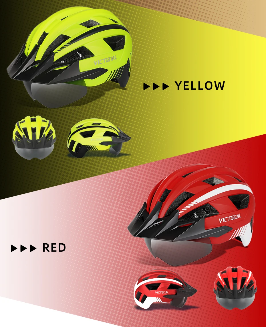 VICTGOAL MTB Bike Helmet for Men Women Visor Goggles LED Rear Light Mountain Road Bicycle Helmets Racing Cycling Safety Riding