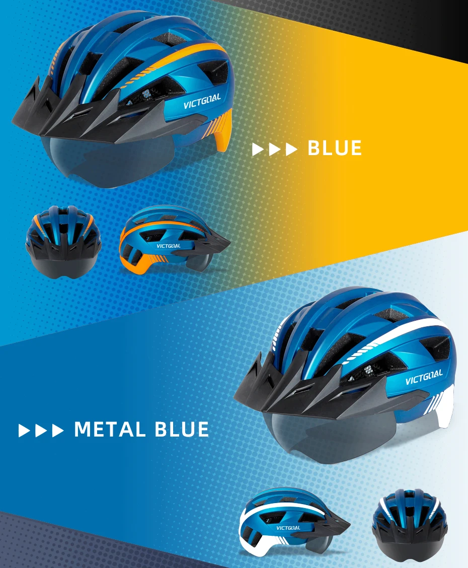 VICTGOAL MTB Bike Helmet for Men Women Visor Goggles LED Rear Light Mountain Road Bicycle Helmets Racing Cycling Safety Riding