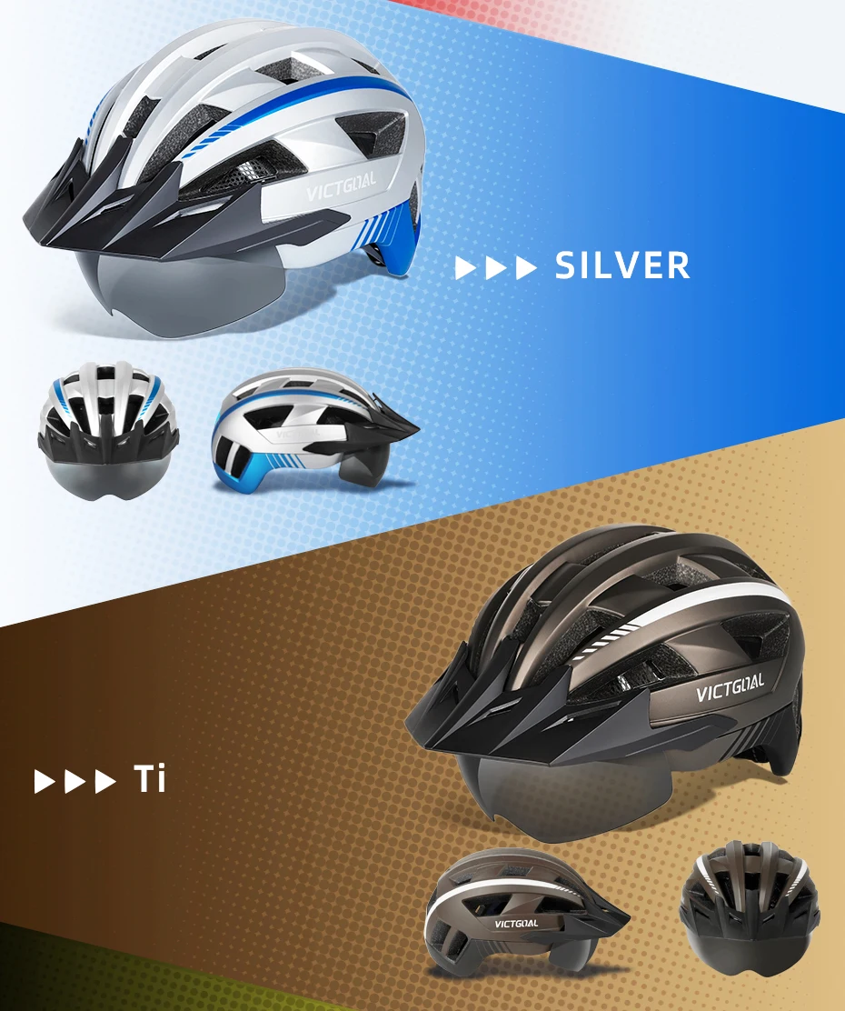 VICTGOAL MTB Bike Helmet for Men Women Visor Goggles LED Rear Light Mountain Road Bicycle Helmets Racing Cycling Safety Riding