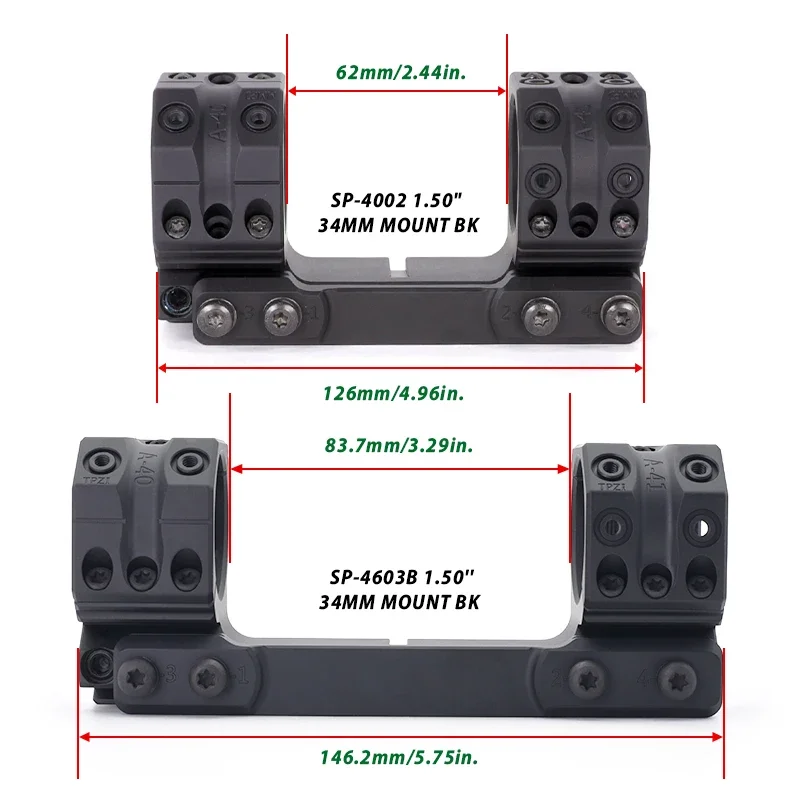New SP-4603B Tactical 34mm 6MIL/20.6MOA 1.5" Picatinny Scope Mount for Scopes 38mm Height