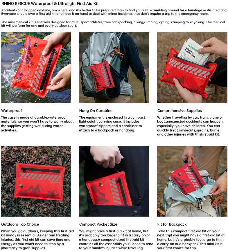 Small First Aid Kit RHINO RESCUE Ultralight Waterproof Medical Kit for Hiking Camping Backpacking Cycling Travel Vehicles 105PC