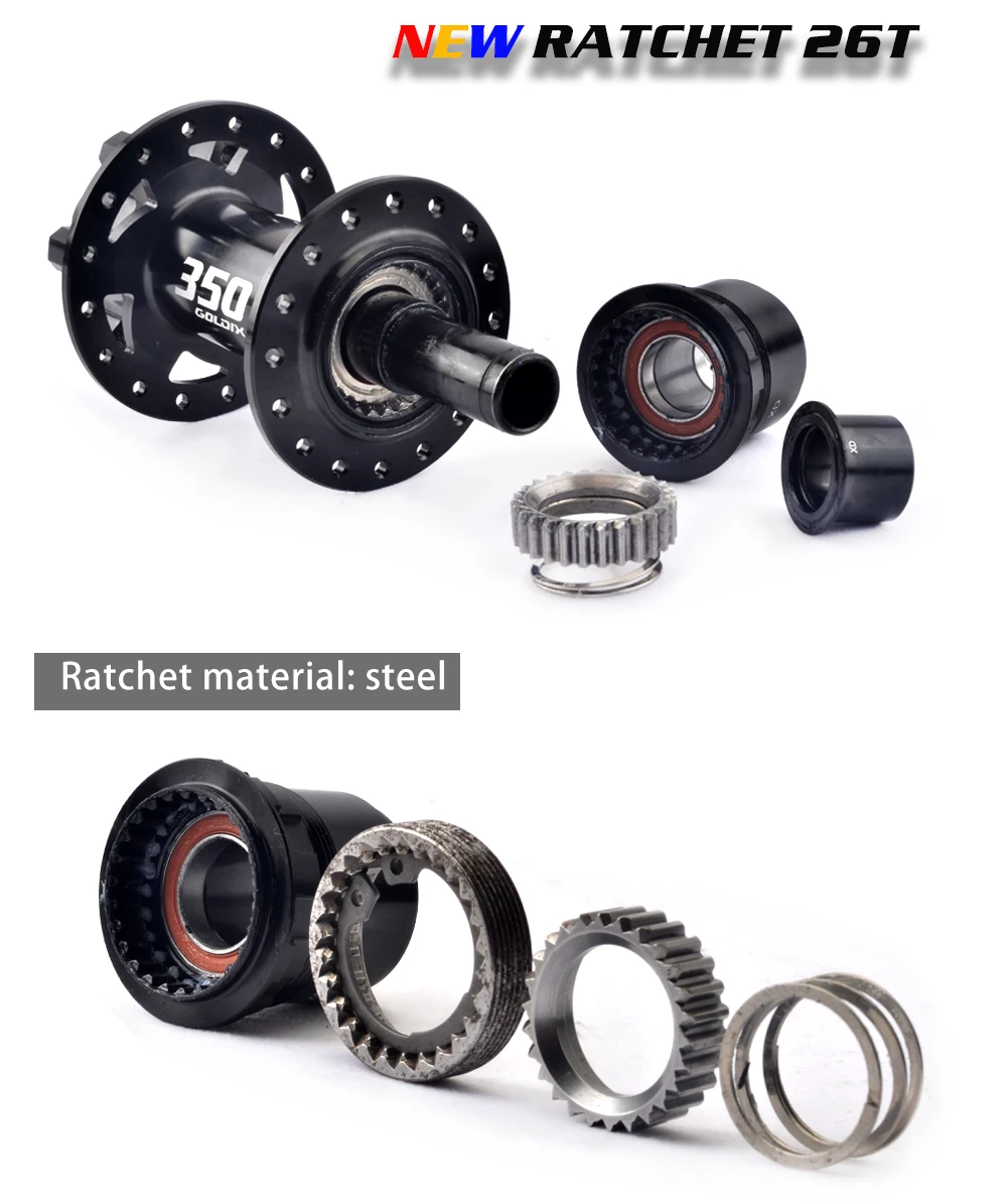 GOLDIX GDX350 32H Light Bicycle Hub Sealed Bearing 6-bolt Disc Brake J-Bend 32 Holes Ratchet 26T BOOST MTB Hub for Shimano SRAM