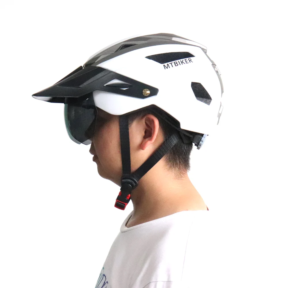 Bike Helmet With Sun Goggle Visor Men Bicycle Helmet Sunglasses Shield Road MTB Cycling Helmets