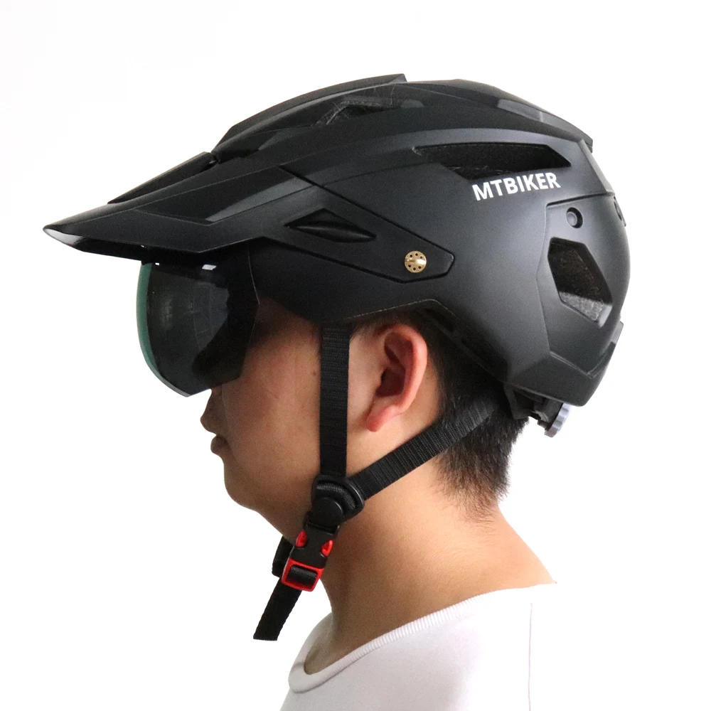 Bike Helmet With Sun Goggle Visor Men Bicycle Helmet Sunglasses Shield Road MTB Cycling Helmets