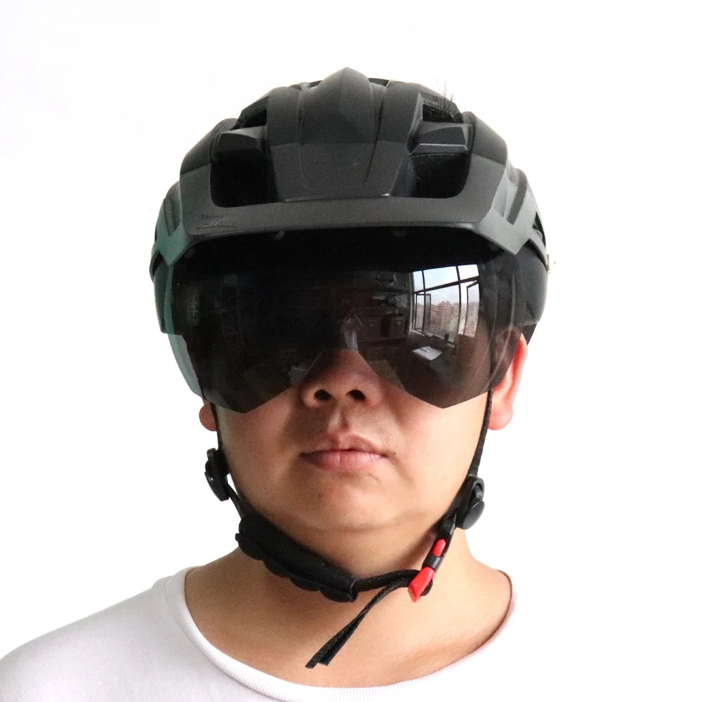 Bike Helmet With Sun Goggle Visor Men Bicycle Helmet Sunglasses Shield Road MTB Cycling Helmets