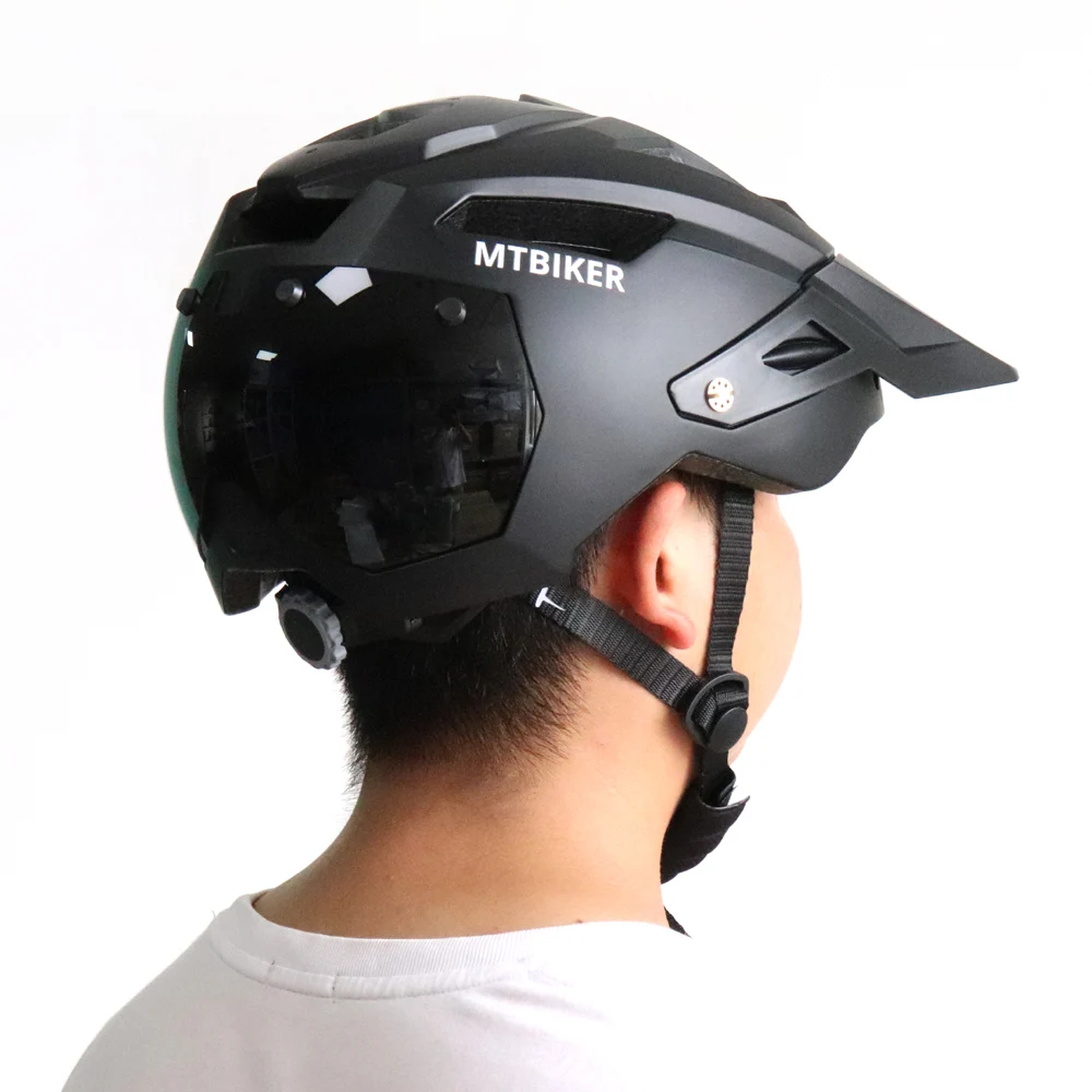 Bike Helmet With Sun Goggle Visor Men Bicycle Helmet Sunglasses Shield Road MTB Cycling Helmets