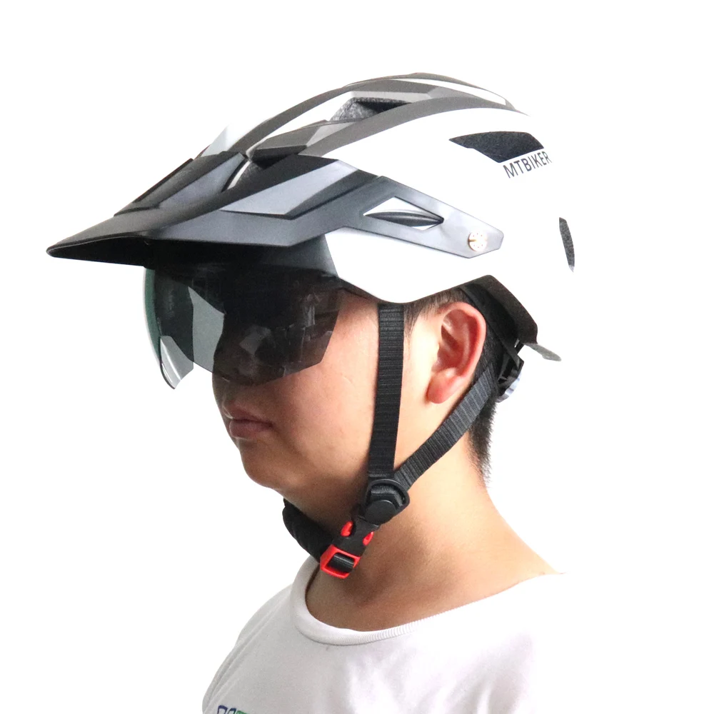 Bike Helmet With Sun Goggle Visor Men Bicycle Helmet Sunglasses Shield Road MTB Cycling Helmets