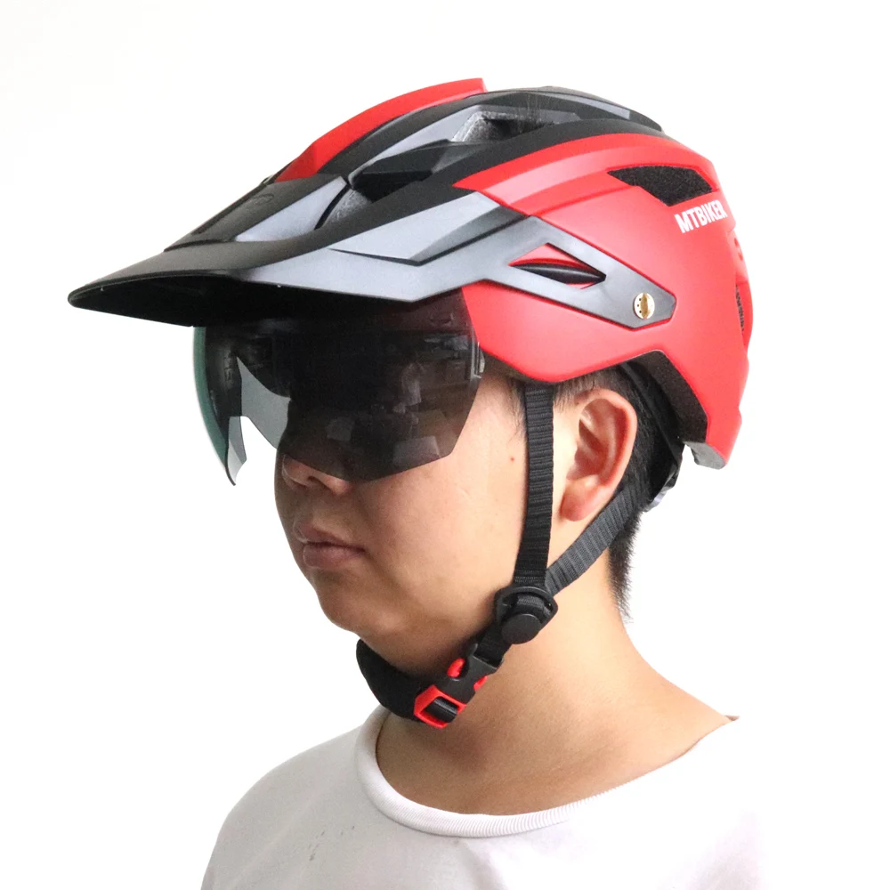 Bike Helmet With Sun Goggle Visor Men Bicycle Helmet Sunglasses Shield Road MTB Cycling Helmets