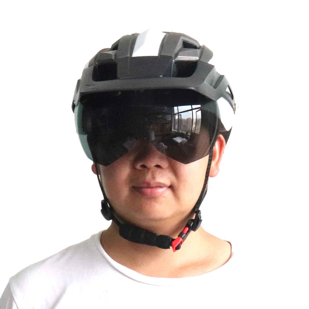 Bike Helmet With Sun Goggle Visor Men Bicycle Helmet Sunglasses Shield Road MTB Cycling Helmets