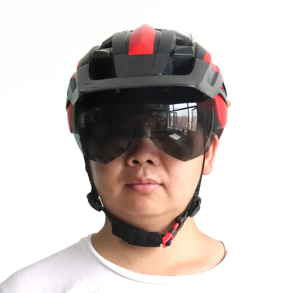 Bike Helmet With Sun Goggle Visor Men Bicycle Helmet Sunglasses Shield Road MTB Cycling Helmets