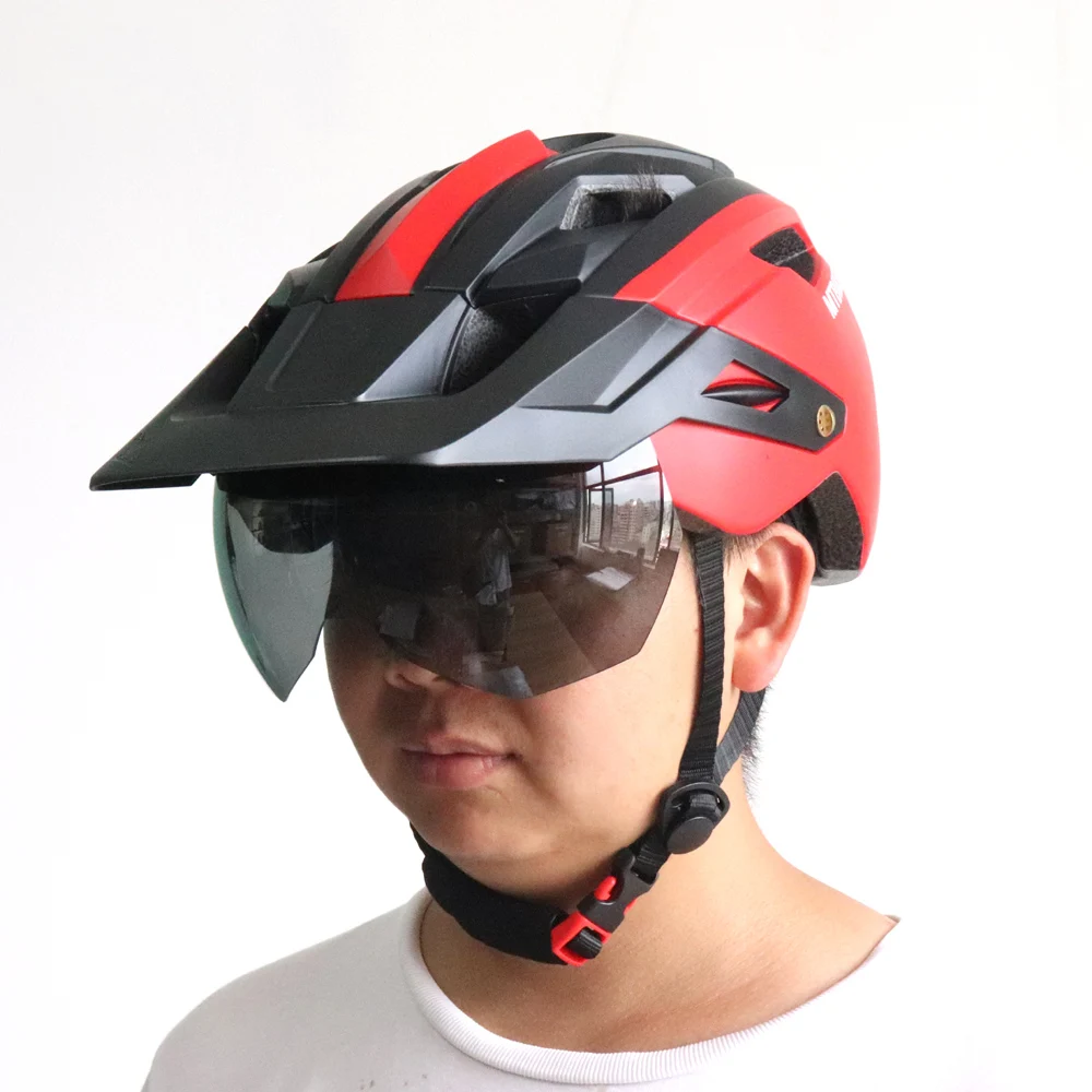Bike Helmet With Sun Goggle Visor Men Bicycle Helmet Sunglasses Shield Road MTB Cycling Helmets