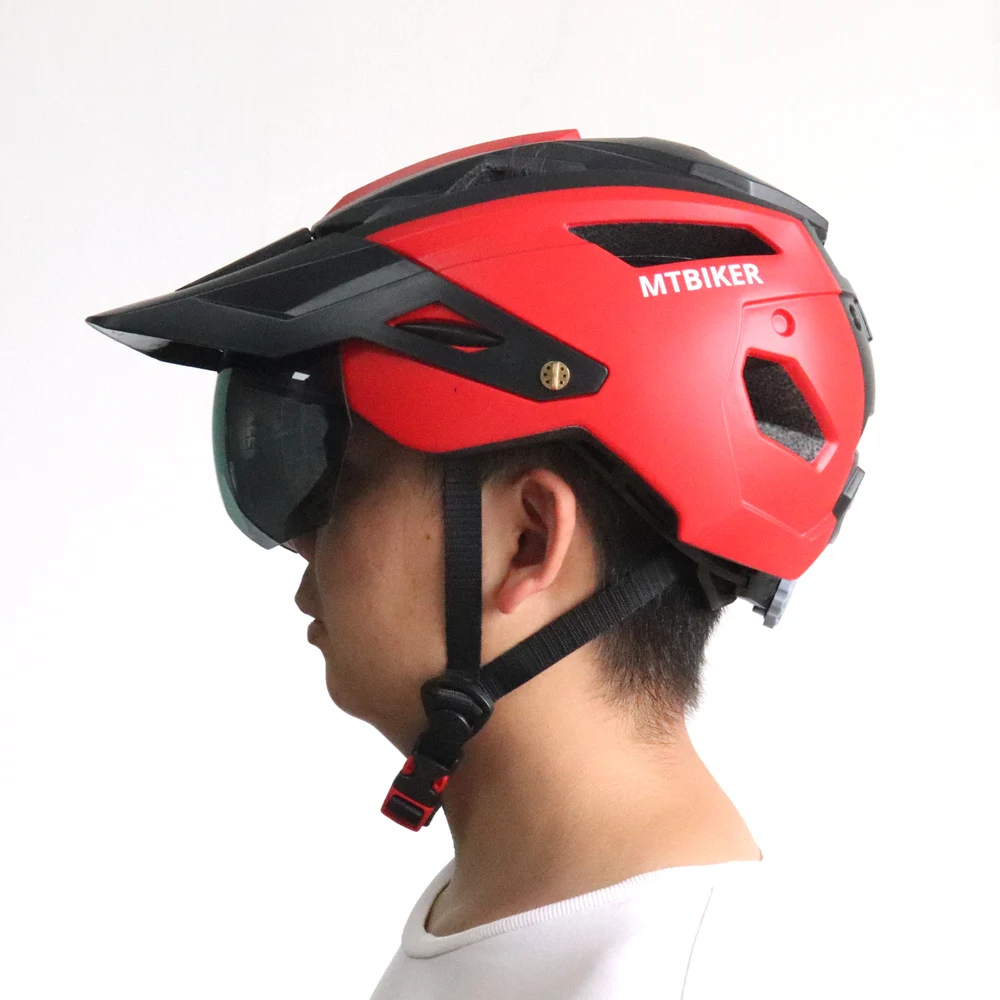Bike Helmet With Sun Goggle Visor Men Bicycle Helmet Sunglasses Shield Road MTB Cycling Helmets