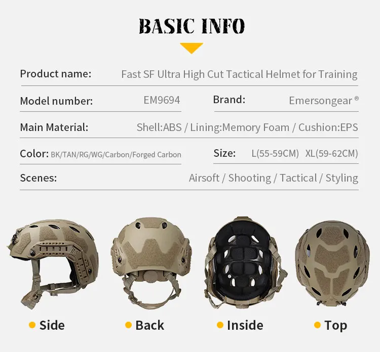 Emersongear Fast SF Ultra High Cut Tactical Helmet For Training Head Protective ABS Guard Airsoft Hunting Cycling Headwear