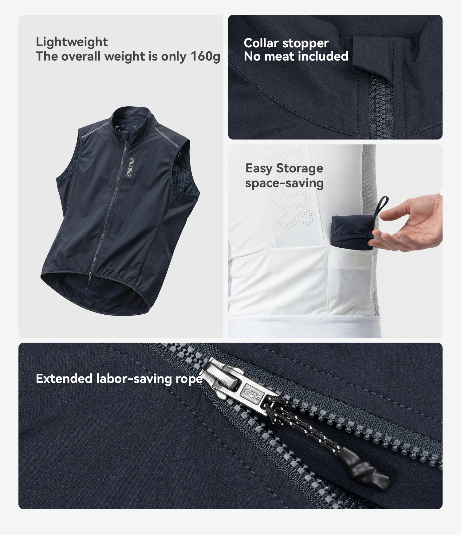 ROCKBROS Windproof Cycling Vest Lightweight Breathable Bicycle Gilet for Men Women Packable Windbreaker Spring Summer Riding
