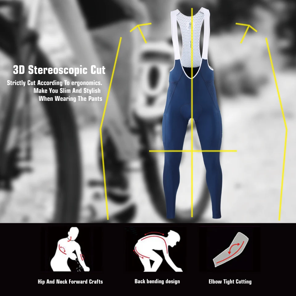 KEMALOCE Men Cycling Pants Summer&Autumn Quick Dry Blue/Black/Grey Gel Pad MTB Bike Bib Pants High End Breathable Long Tights