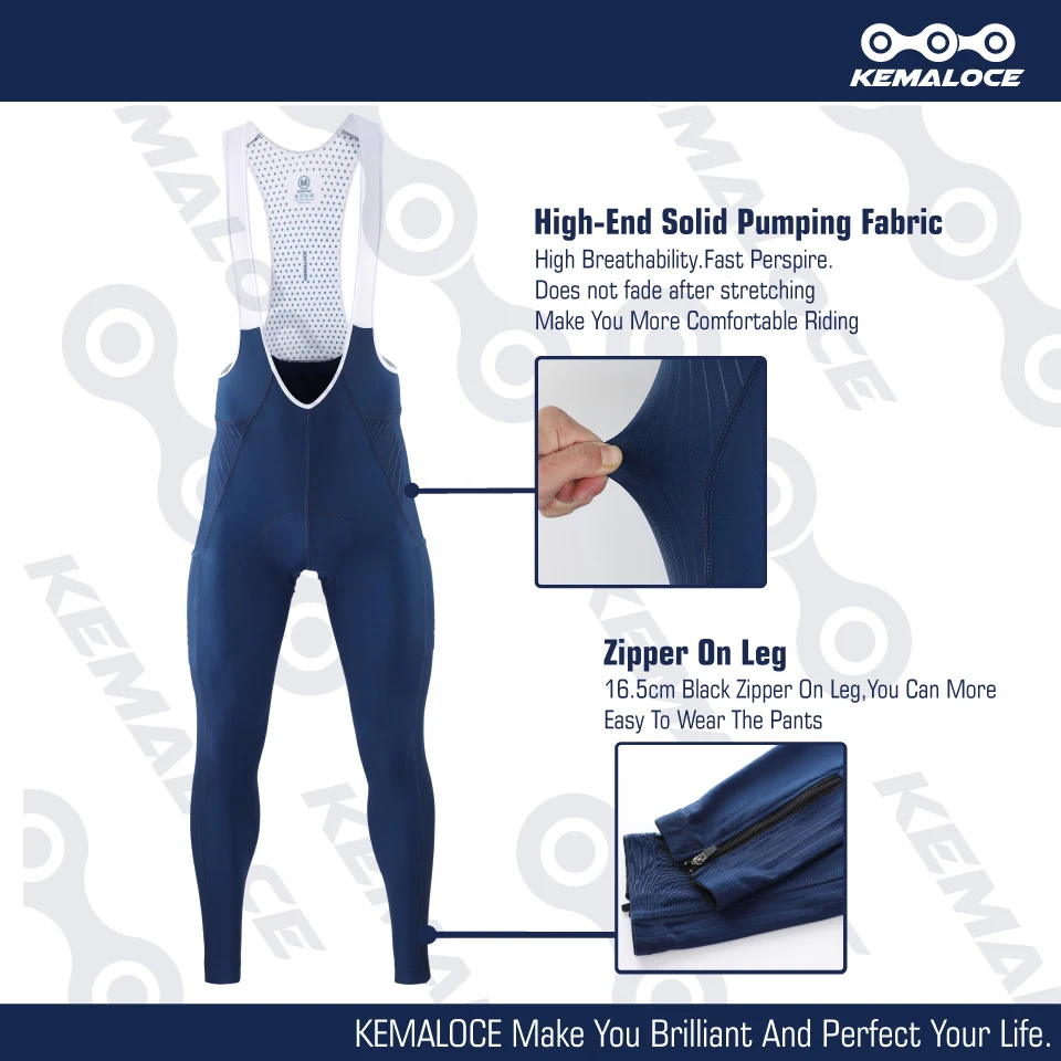 KEMALOCE Men Cycling Pants Summer&Autumn Quick Dry Blue/Black/Grey Gel Pad MTB Bike Bib Pants High End Breathable Long Tights