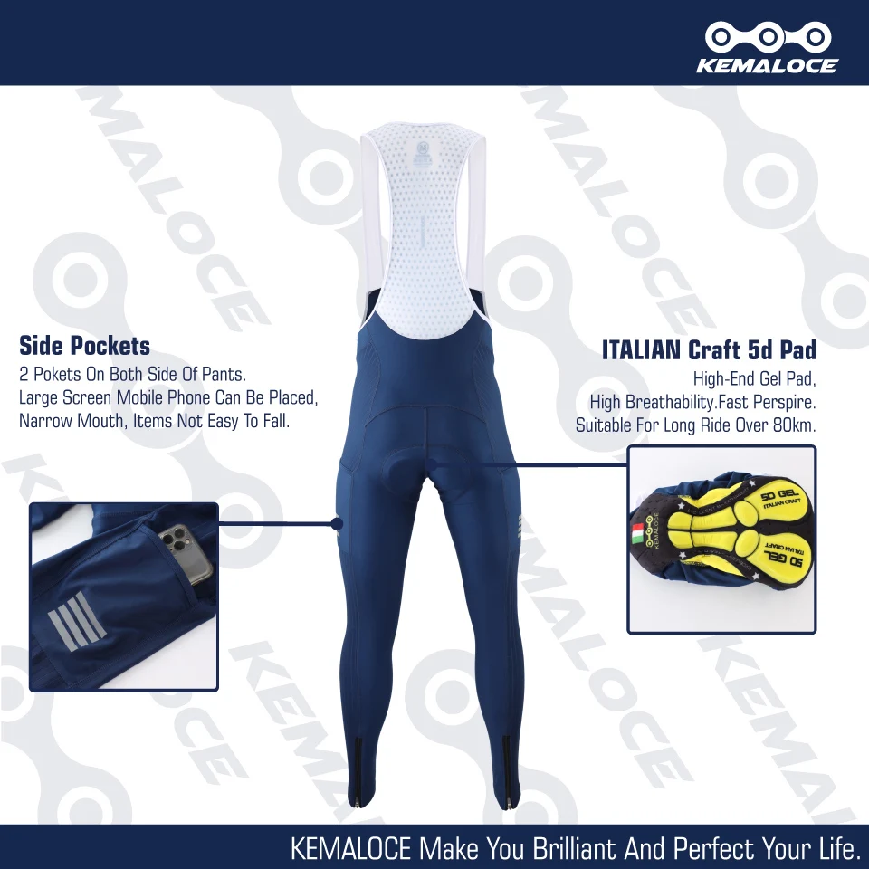 KEMALOCE Men Cycling Pants Summer&Autumn Quick Dry Blue/Black/Grey Gel Pad MTB Bike Bib Pants High End Breathable Long Tights