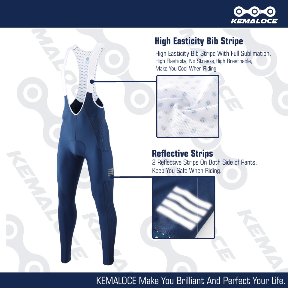 KEMALOCE Men Cycling Pants Summer&Autumn Quick Dry Blue/Black/Grey Gel Pad MTB Bike Bib Pants High End Breathable Long Tights