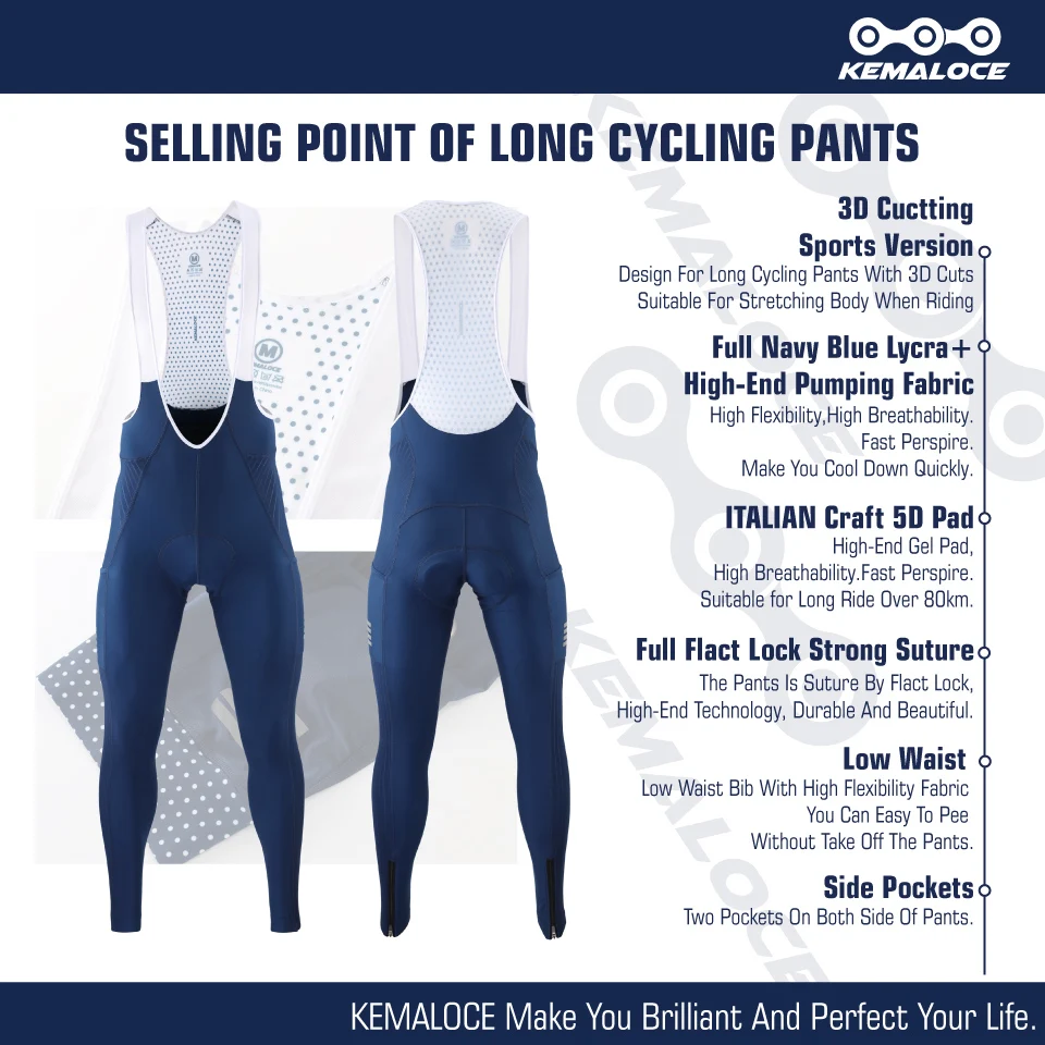 KEMALOCE Men Cycling Pants Summer&Autumn Quick Dry Blue/Black/Grey Gel Pad MTB Bike Bib Pants High End Breathable Long Tights