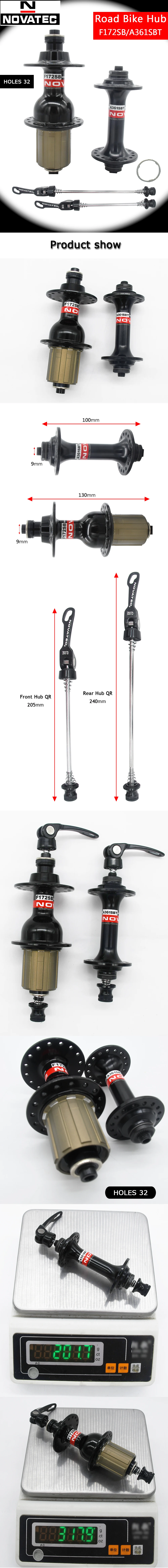 Novatec A361BT/F172SB Road Bicycle Hub Front/Rear 32 Holes 4 Bearing Quick Release for 8-9-10-11-12S Folding Bike V Brake Hub