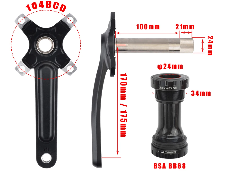 GOLDIX 104BCD Wide and Narrow Teeth Bicycle Crankset 170/175mm Crank Round/Oval Chain Ring 32T/34T/36T/38T Bicycle Crankset