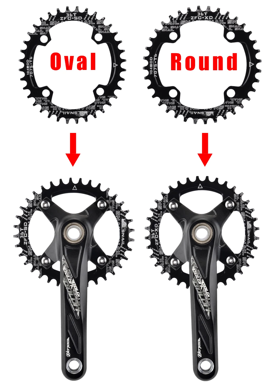 GOLDIX 104BCD Wide and Narrow Teeth Bicycle Crankset 170/175mm Crank Round/Oval Chain Ring 32T/34T/36T/38T Bicycle Crankset