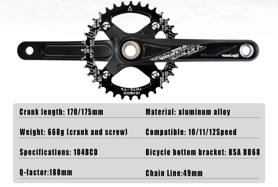 GOLDIX 104BCD Wide and Narrow Teeth Bicycle Crankset 170/175mm Crank Round/Oval Chain Ring 32T/34T/36T/38T Bicycle Crankset