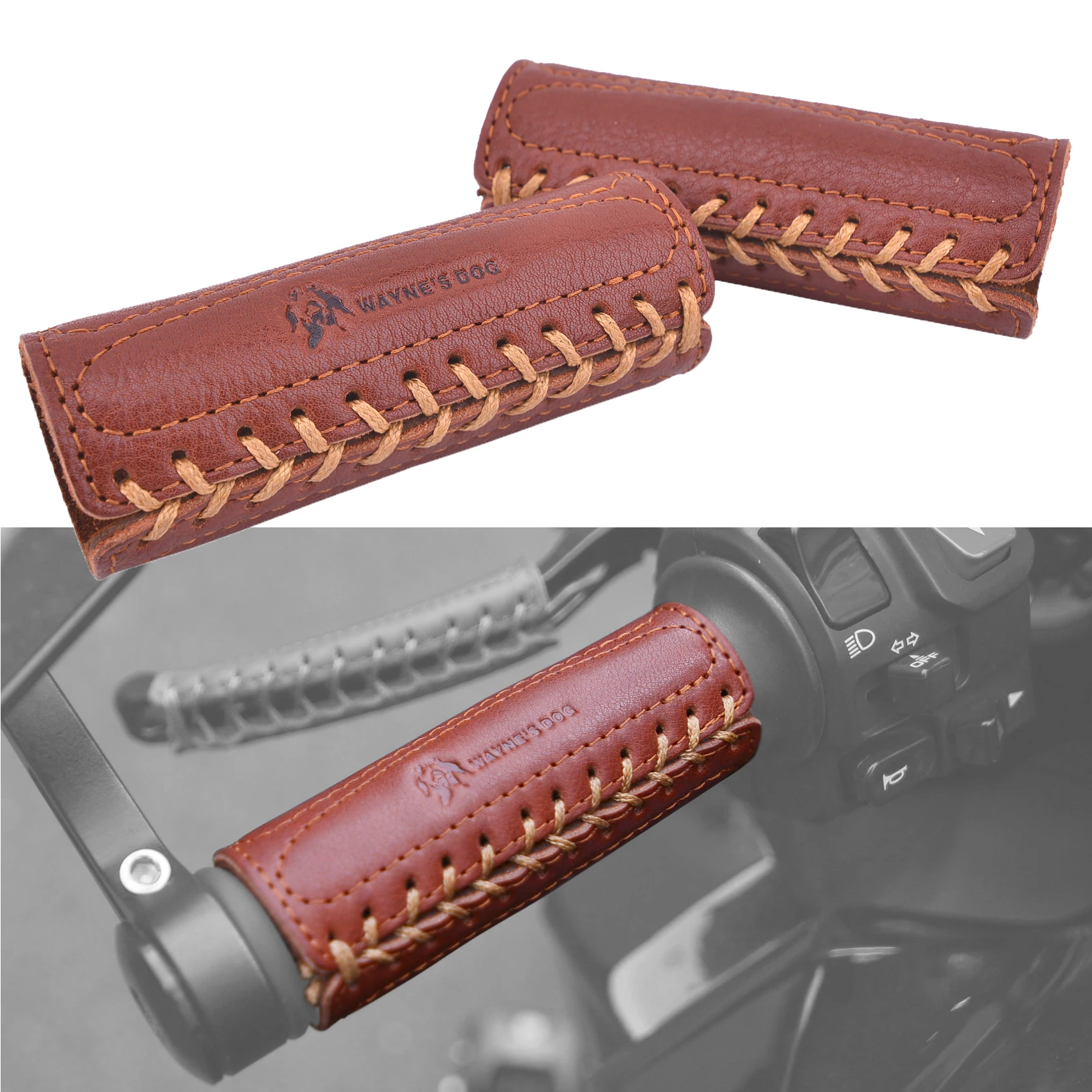 Genuine Cowhide Leather Motorcycle Handlebar Grips Handle Grips Cover Protector Universal