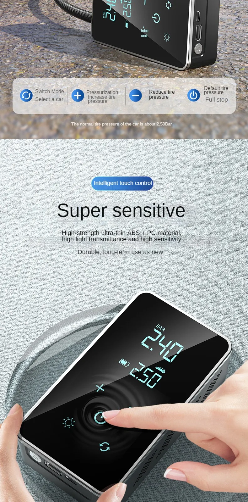 Wireless Air Pump 150psi Touch Screen Portable Electric Tire Inflator For Car Bicycle Motorcycle Mini Air Compressor Injector