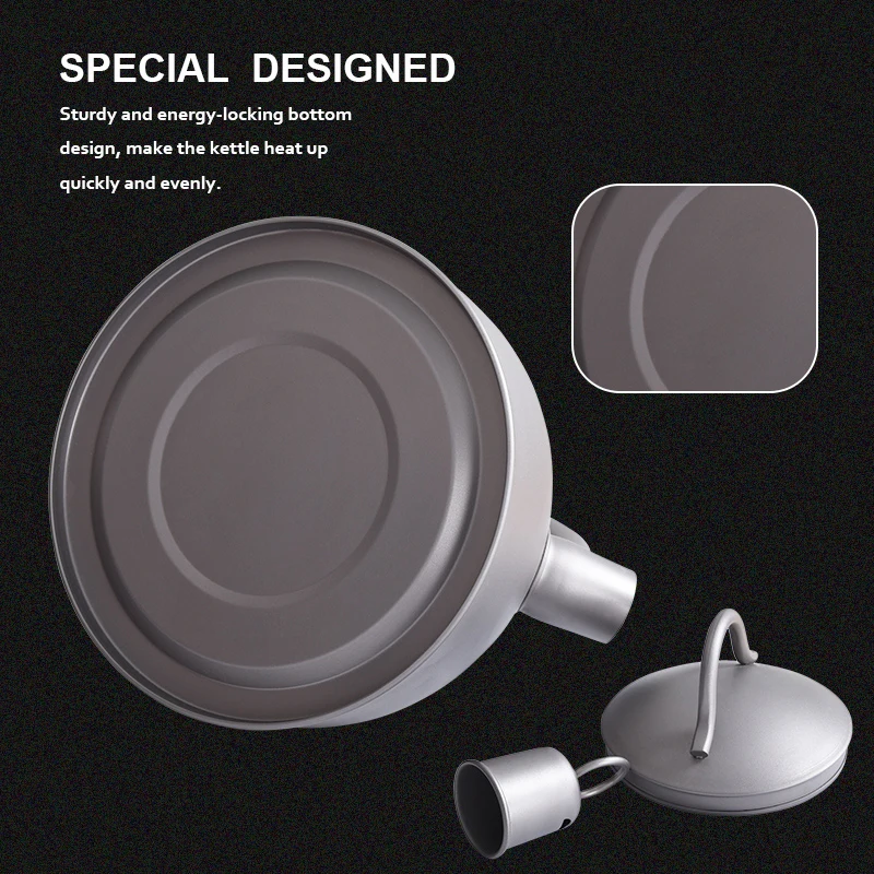 Boundless Voyage Camping Tableware Titanium Kettle 2L Large Capacity Outdoor Travel Picnic Water Jug Tea Pot Whistling