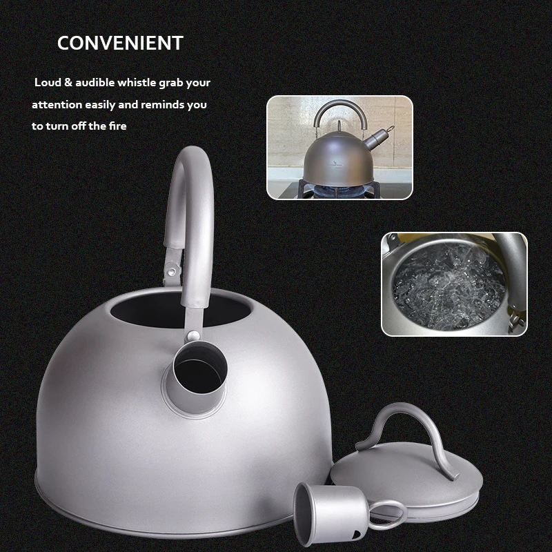 Boundless Voyage Camping Tableware Titanium Kettle 2L Large Capacity Outdoor Travel Picnic Water Jug Tea Pot Whistling