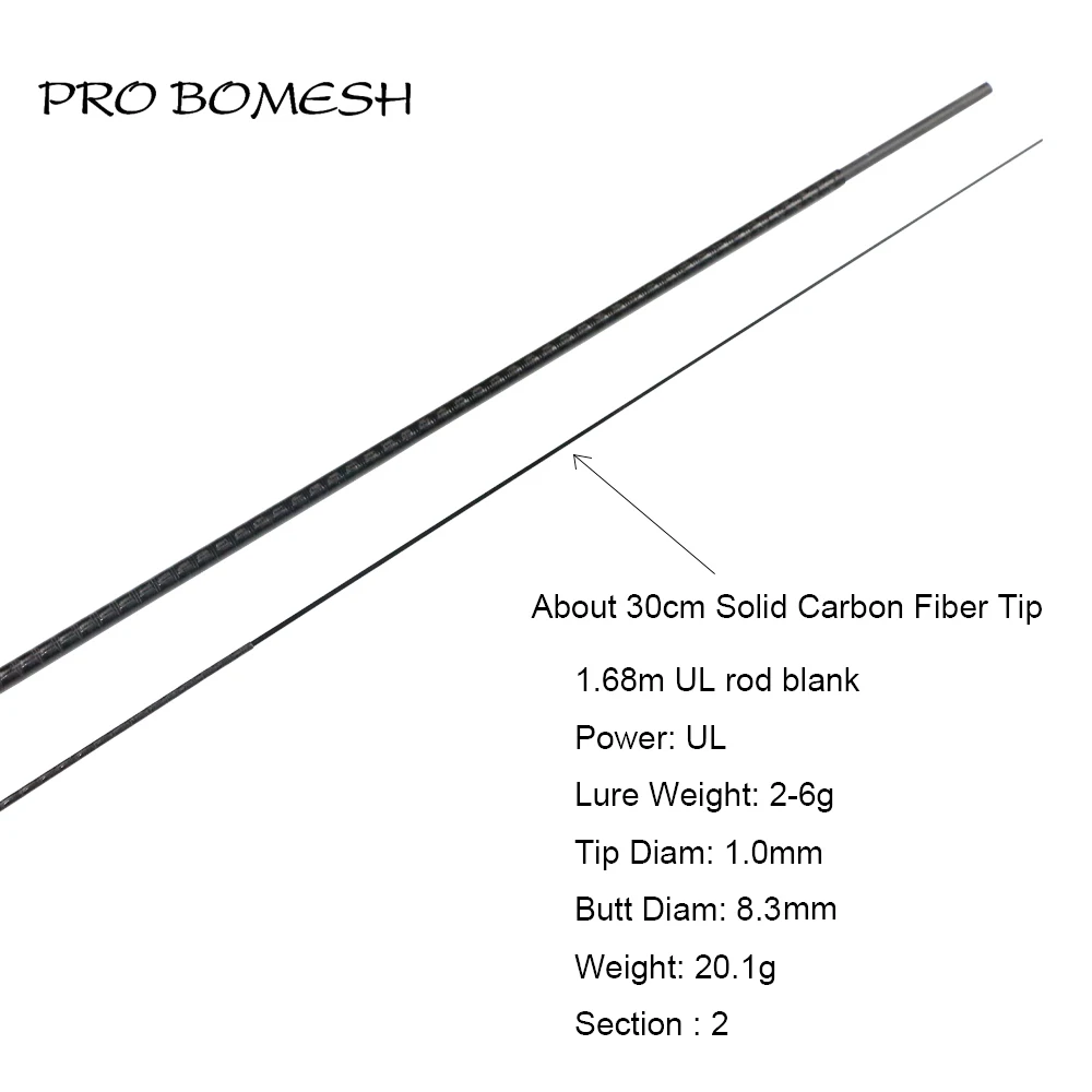 Pro Bomesh 1 Set 1.68m UL L 2 Section X-ray Wrapping Carbon Fiber Travel Rod Blank DIY Rod Building Component Cane