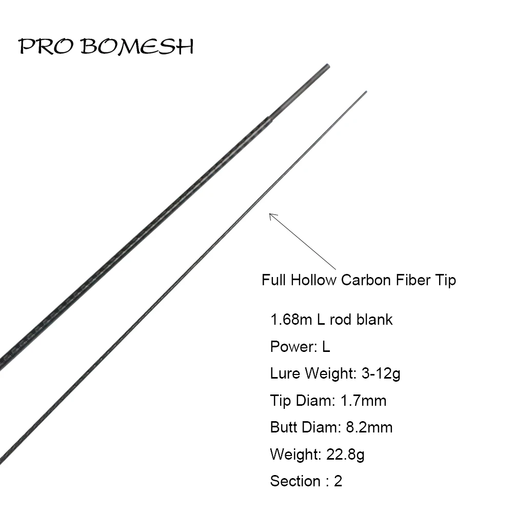 Pro Bomesh 1 Set 1.68m UL L 2 Section X-ray Wrapping Carbon Fiber Travel Rod Blank DIY Rod Building Component Cane