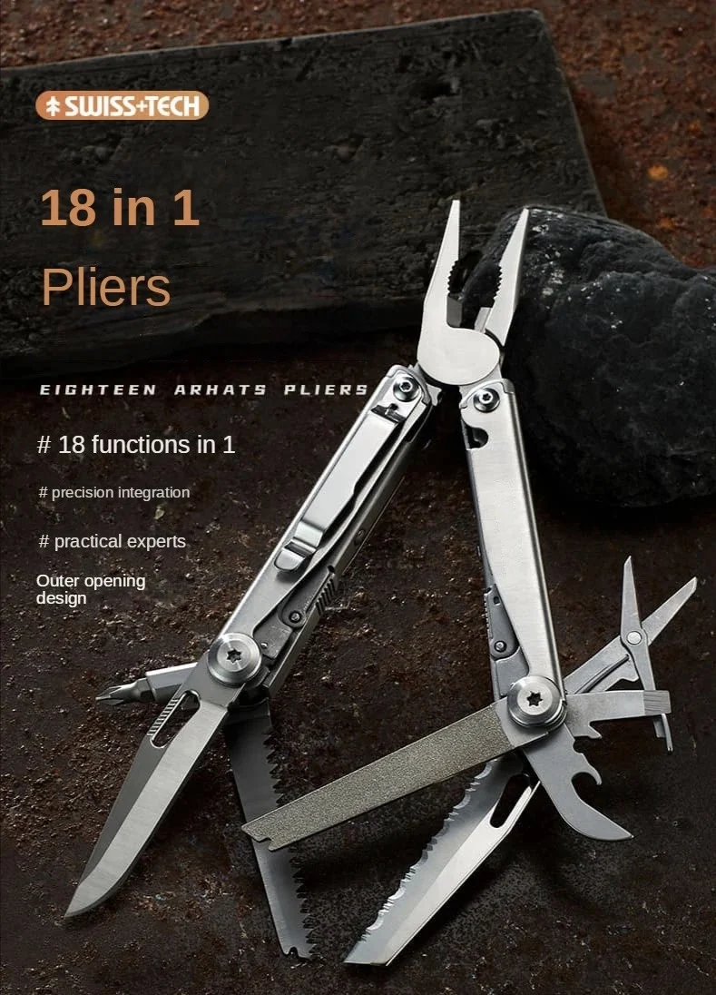 SWISS TECH 18in1 Multitool Dolding Pliers Camping Supplies Tactical Survival Hunting Outdoor Hiking Nature Hike EDC