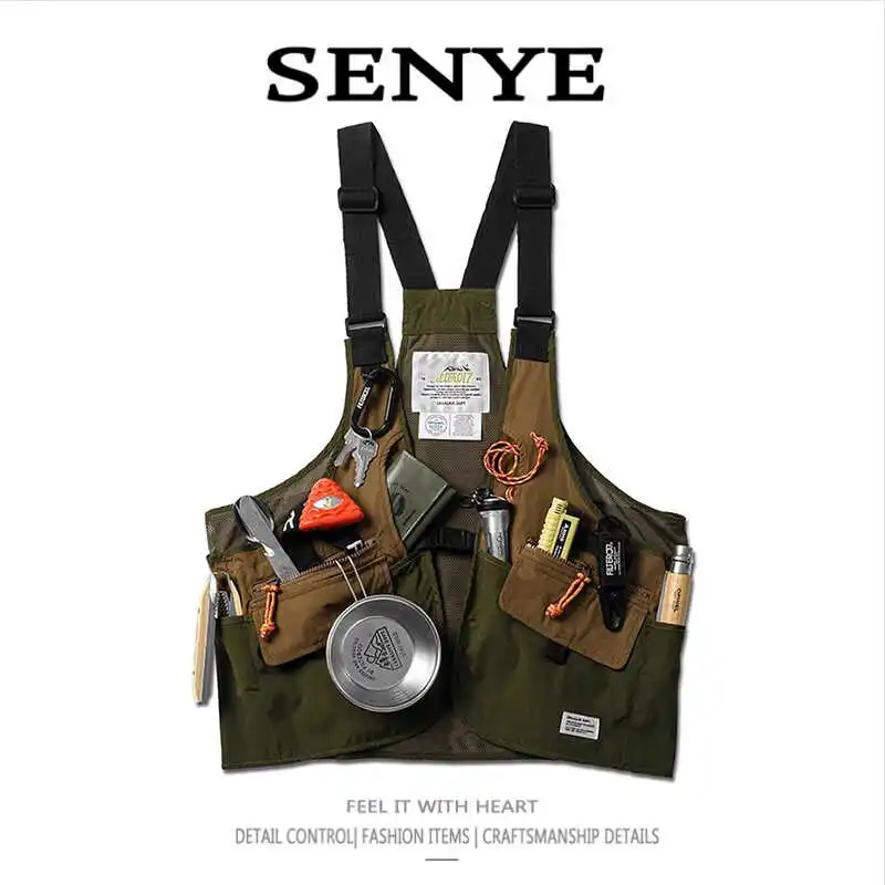Spring Summer Mountain Workwear Vest, Men'S Outdoor Multi Pocket Functional Style Tactical Fishing Vest, American Retro Jacket