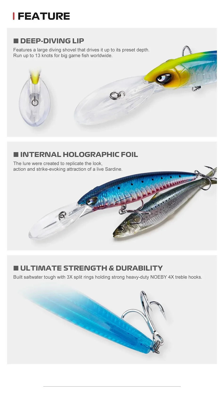 Noeby 2pcs 47g 94g Deep Diving Large Minnow Lure Artificial Wobbler Hard Bait Crankbait Sea Bass Pike Perch Fishing Tackle