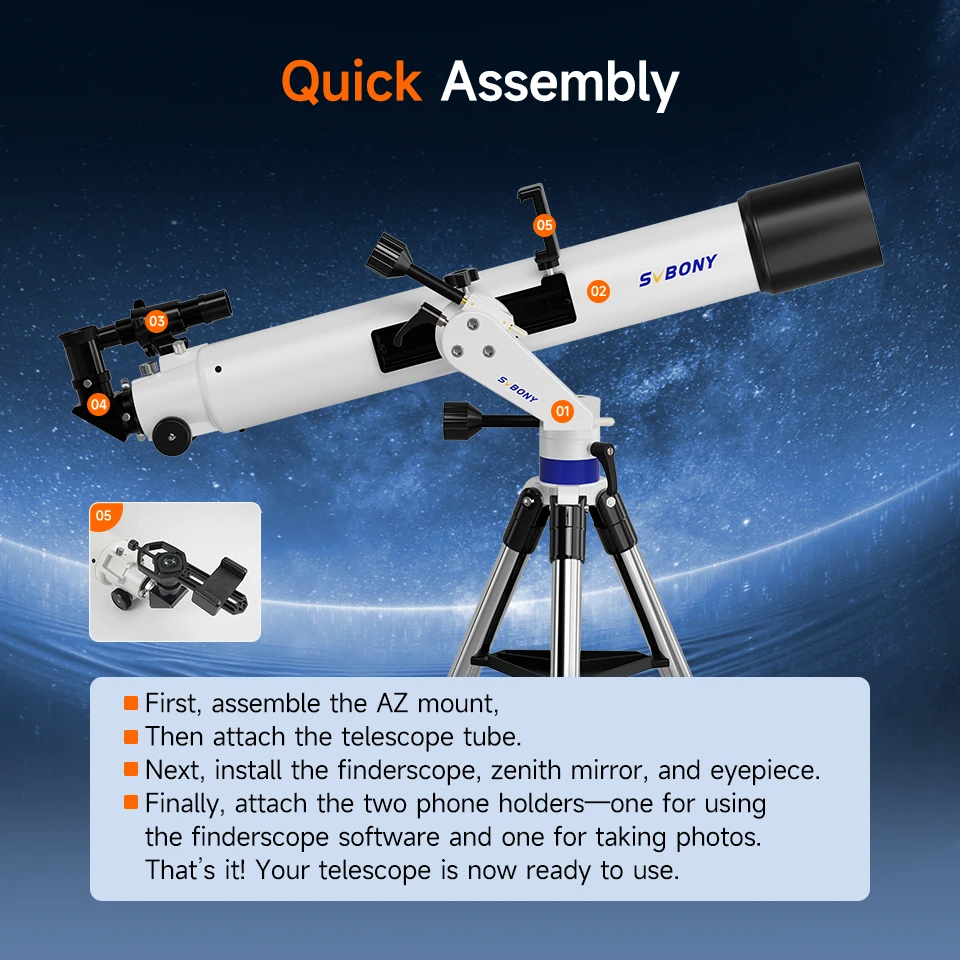 Svbony SV520 90mm Refractor Astronomy Telescope Set for Adults and Beginners Professional Observing the Moon Photography