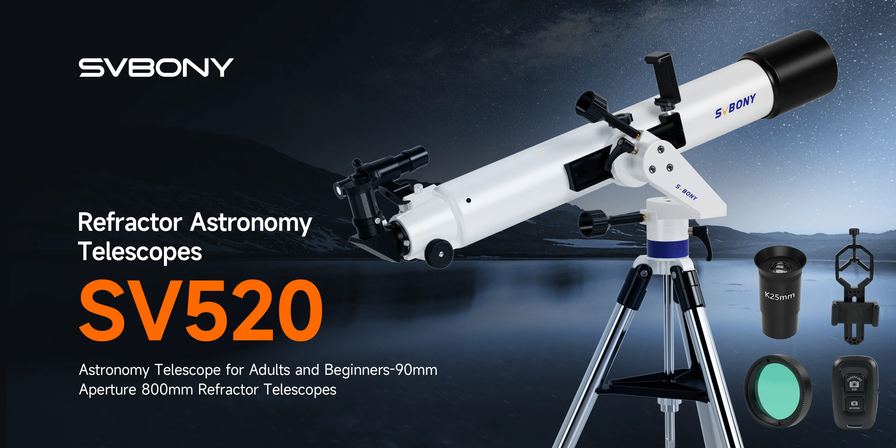 Svbony SV520 90mm Refractor Astronomy Telescope Set for Adults and Beginners Professional Observing the Moon Photography