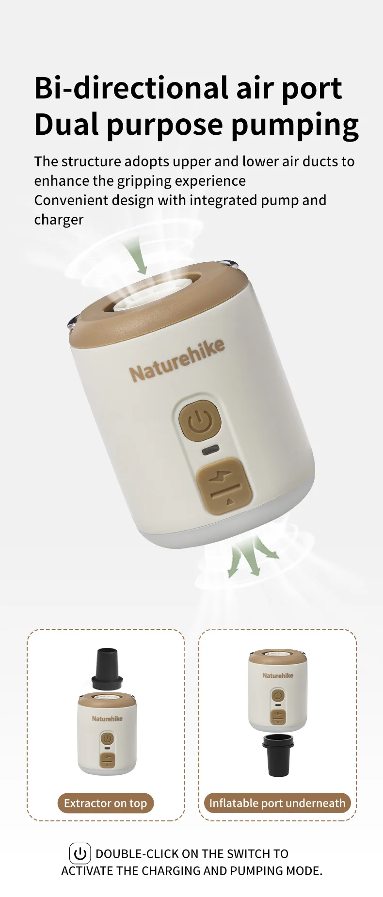 Naturehike Electric Air Pump Portable Wireless Inflator/Deflator Lighting 3 in 1 Pumps for Inflatable Cushions Air Mattress