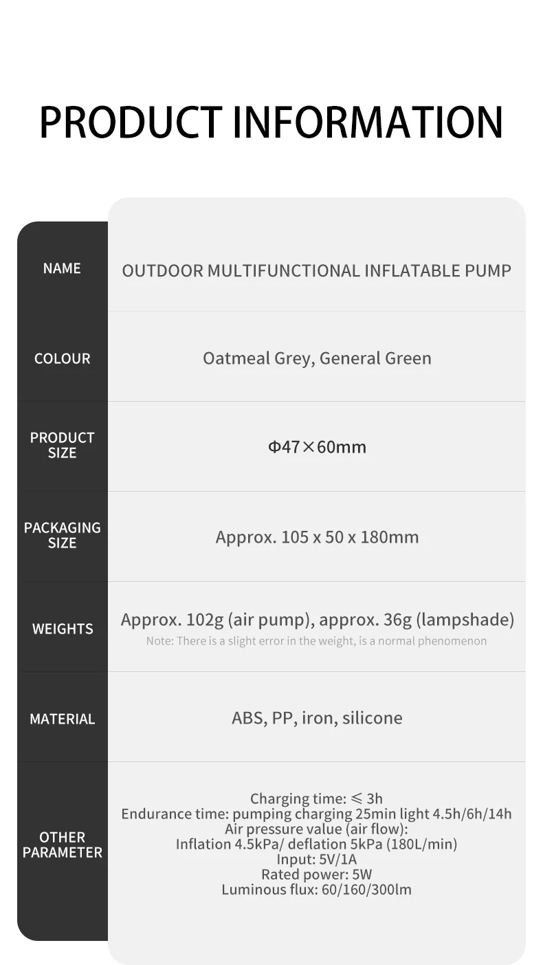 Naturehike Electric Air Pump Portable Wireless Inflator/Deflator Lighting 3 in 1 Pumps for Inflatable Cushions Air Mattress