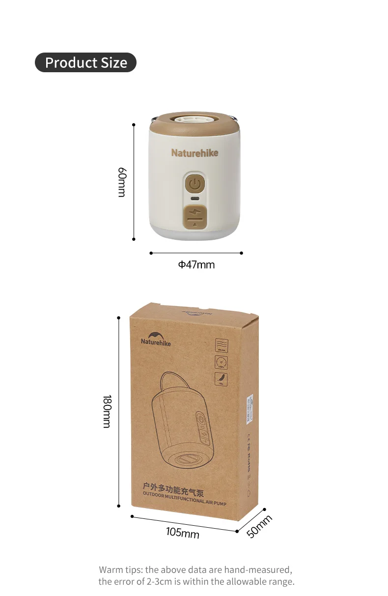 Naturehike Electric Air Pump Portable Wireless Inflator/Deflator Lighting 3 in 1 Pumps for Inflatable Cushions Air Mattress