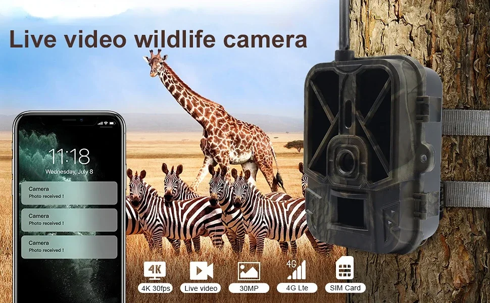 Night Vision Hunting Camera 4G Tracking with App Control 8000mAh Li-Battery 120° Detection Cloud Service Wireless Game Scout Cam