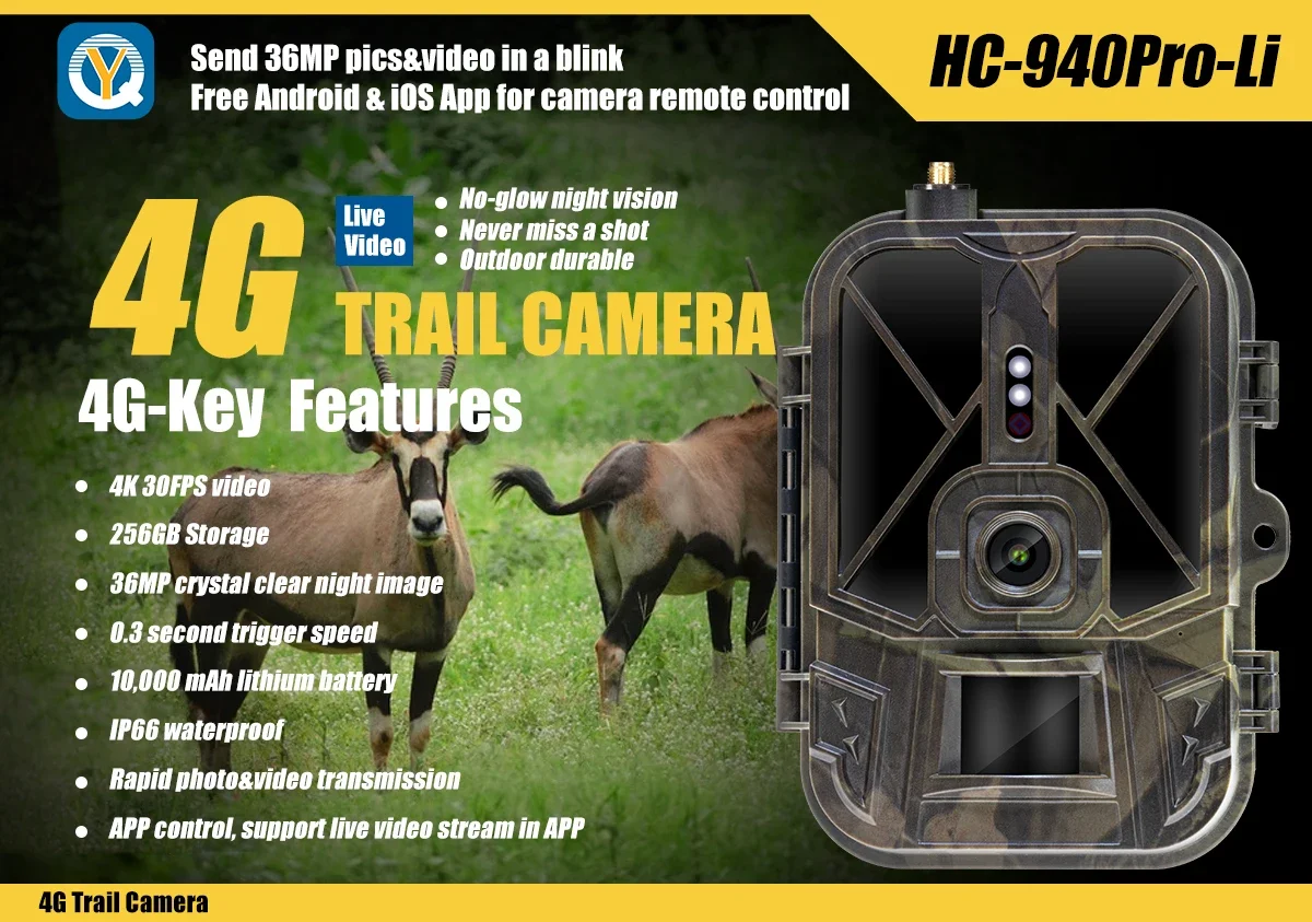 Night Vision Hunting Camera 4G Tracking with App Control 8000mAh Li-Battery 120° Detection Cloud Service Wireless Game Scout Cam