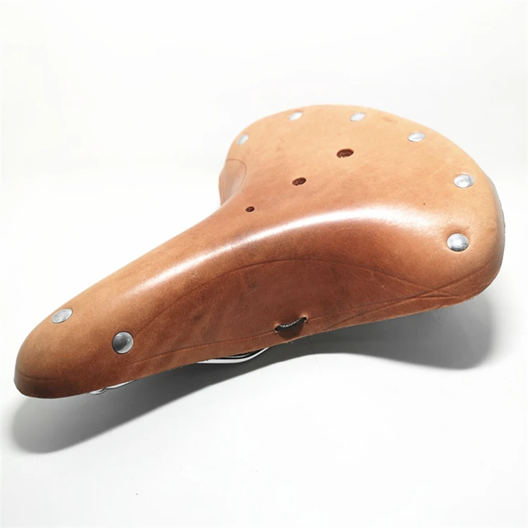 Traditional Riveting Cow Leather Saddle Bike Standard MTB Road Vintage Bicycle Cycling Classic Seat Cushion L27cm W21.5cm H10cm
