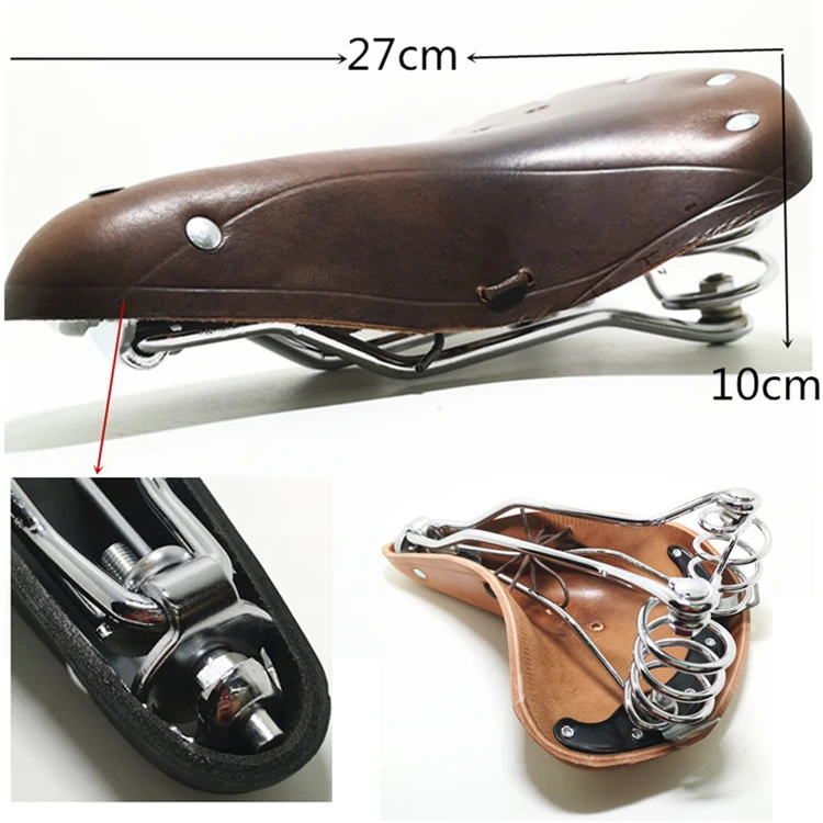Traditional Riveting Cow Leather Saddle Bike Standard MTB Road Vintage Bicycle Cycling Classic Seat Cushion L27cm W21.5cm H10cm